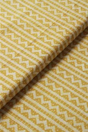 Yellow And White Chevron Pattern Screen Print Lurex Organic Cotton Fabric